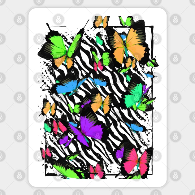 Colorful Papillon - Cute Butterfly - Zebra Pattern - Puzzle Magnet by BigWildKiwi